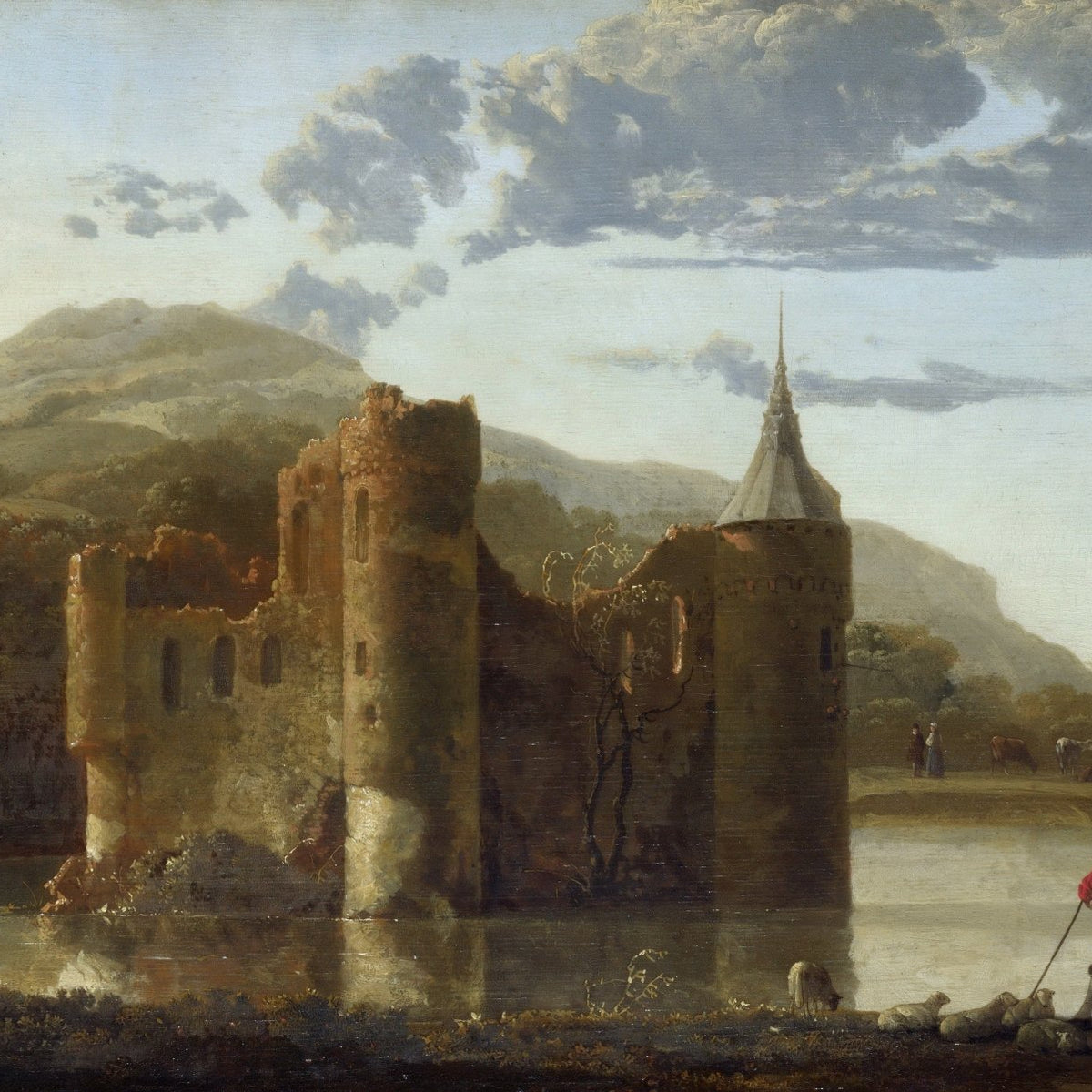 Old Castle Ruins by the Lake at Sunset - Landscape Oil Painting - Oil Painting Haven