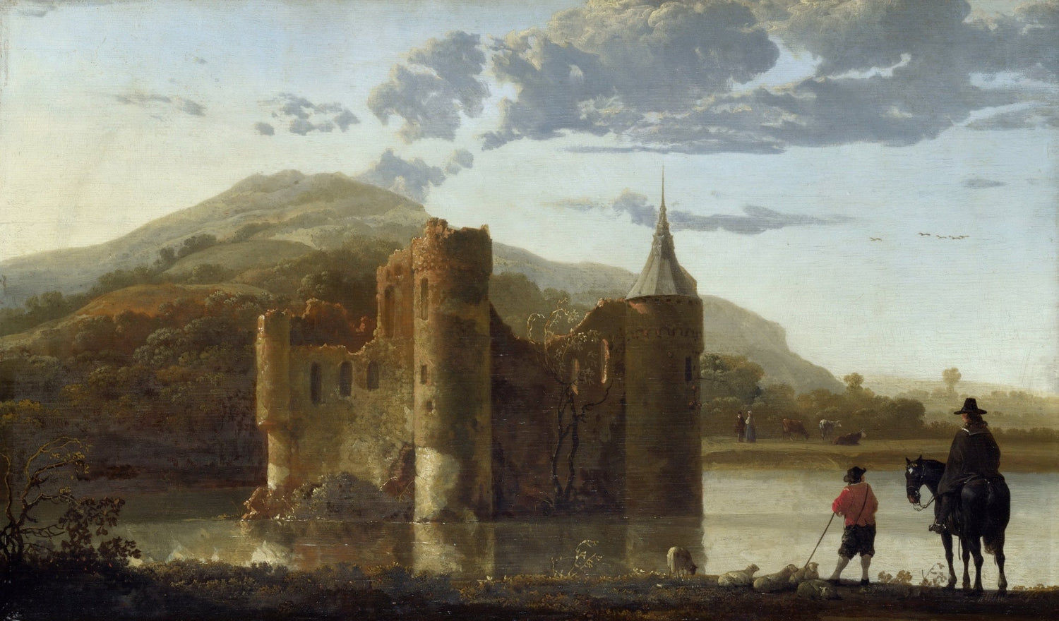 Old Castle Ruins by the Lake at Sunset - Landscape Oil Painting - Oil Painting Haven