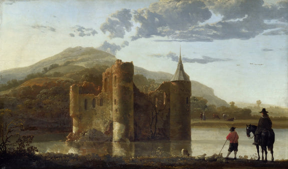 Old Castle Ruins by the Lake at Sunset - Landscape Oil Painting - Oil Painting Haven