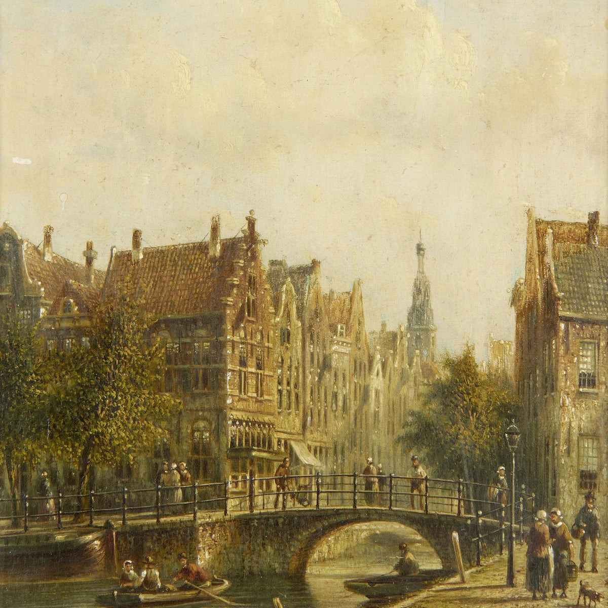 Old European Canal Bridge, Town – Hand - Painted Landscape Oil Painting - Oil Painting Haven