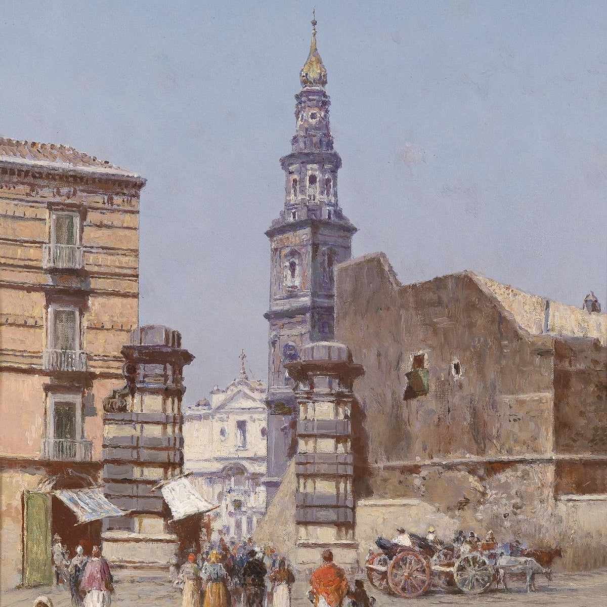 Old European City Gate, Church Tower – Hand - Painted Landscape Oil Painting - Oil Painting Haven