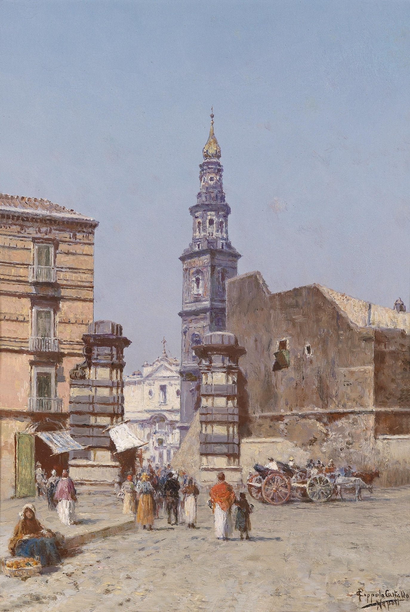 Old European City Gate, Church Tower – Hand - Painted Landscape Oil Painting - Oil Painting Haven