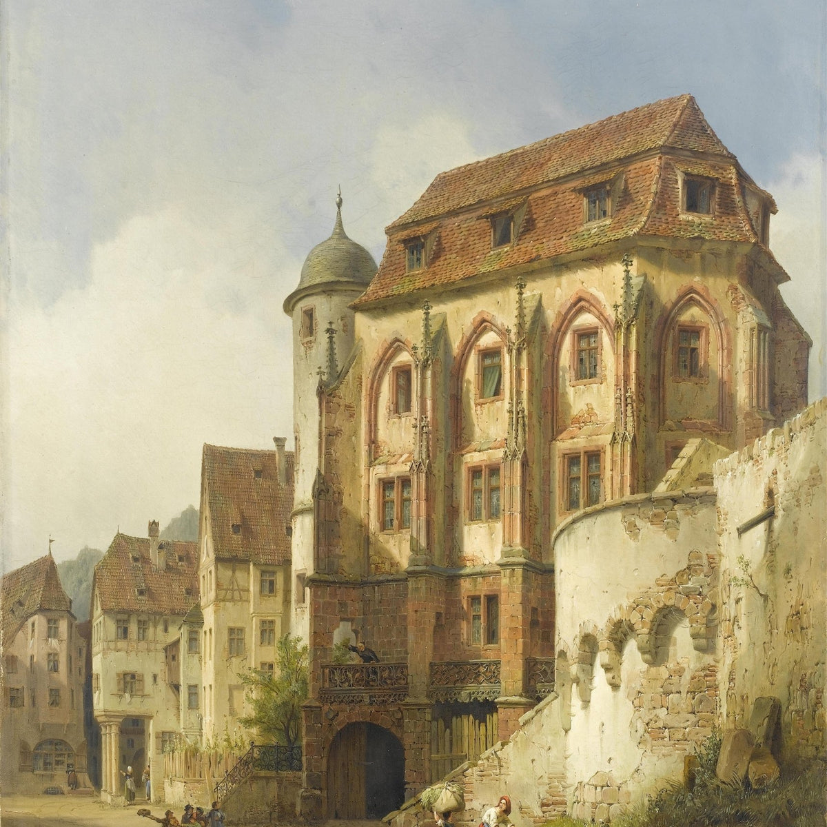 Old European Town with Historic Buildings – Landscape Oil Painting - Oil Painting Haven