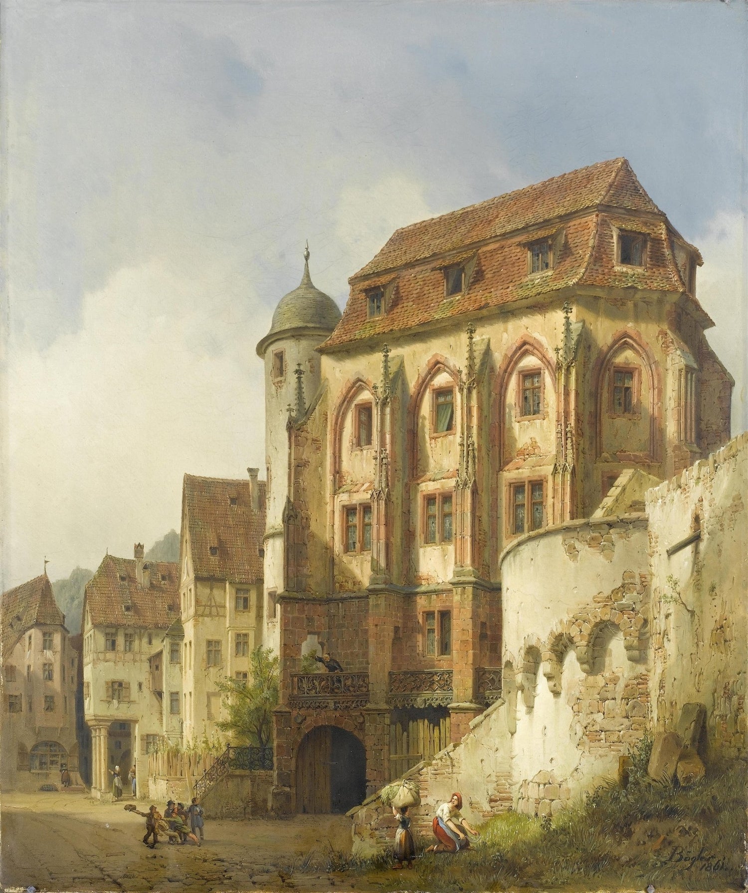 Old European Town with Historic Buildings – Landscape Oil Painting - Oil Painting Haven