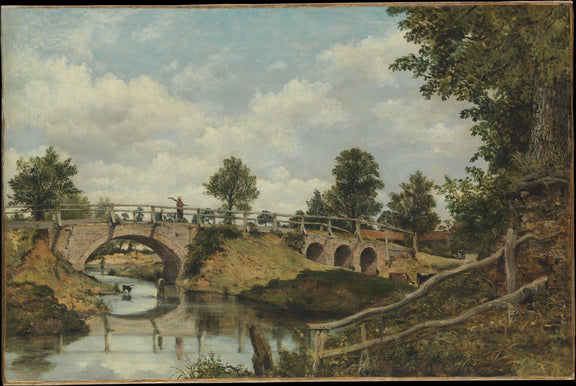 Old Stone Bridge over Quiet Country River - Landscape Oil Painting - Oil Painting Haven