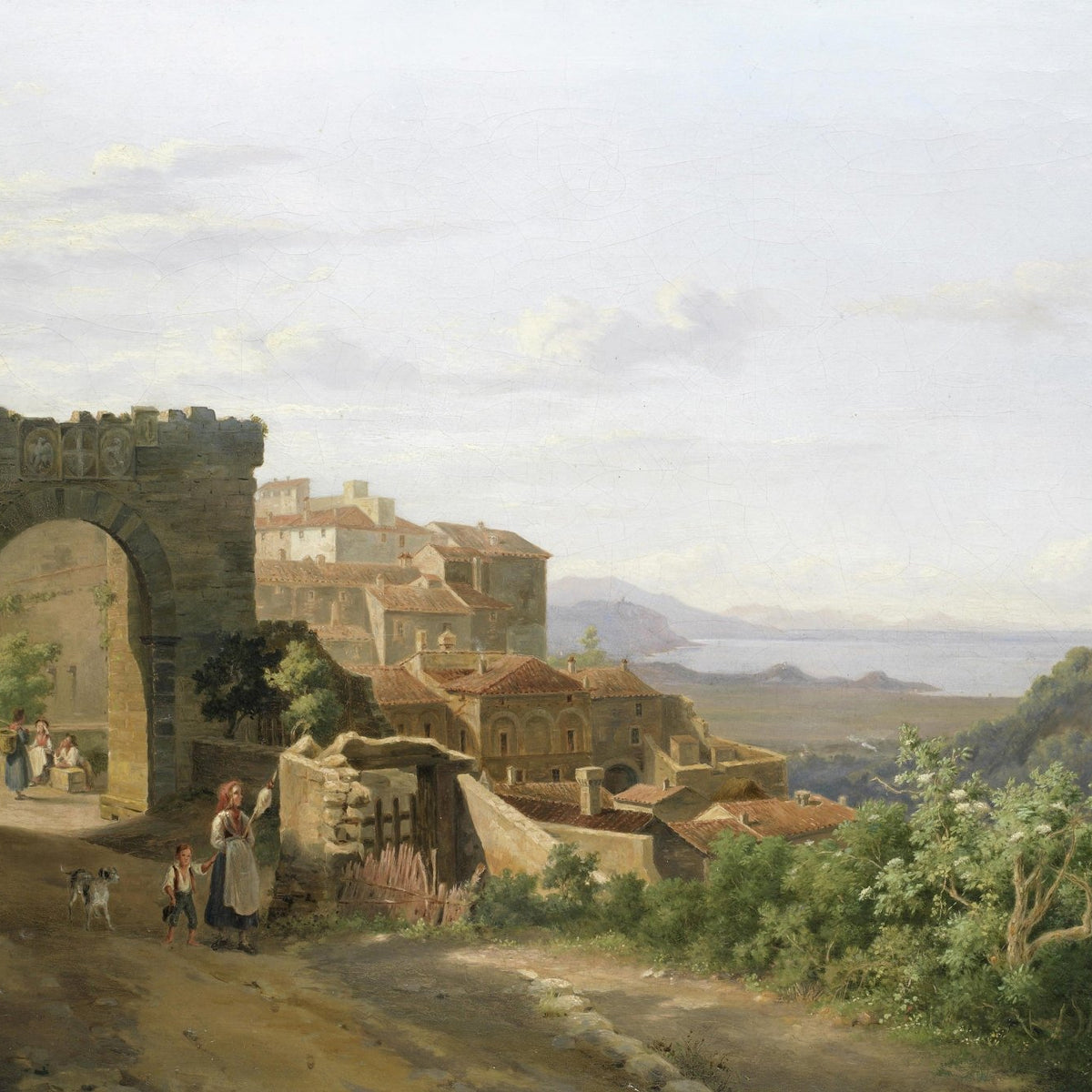 Old Stone Gate and Hillside Village – Landscape Oil Painting - Oil Painting Haven