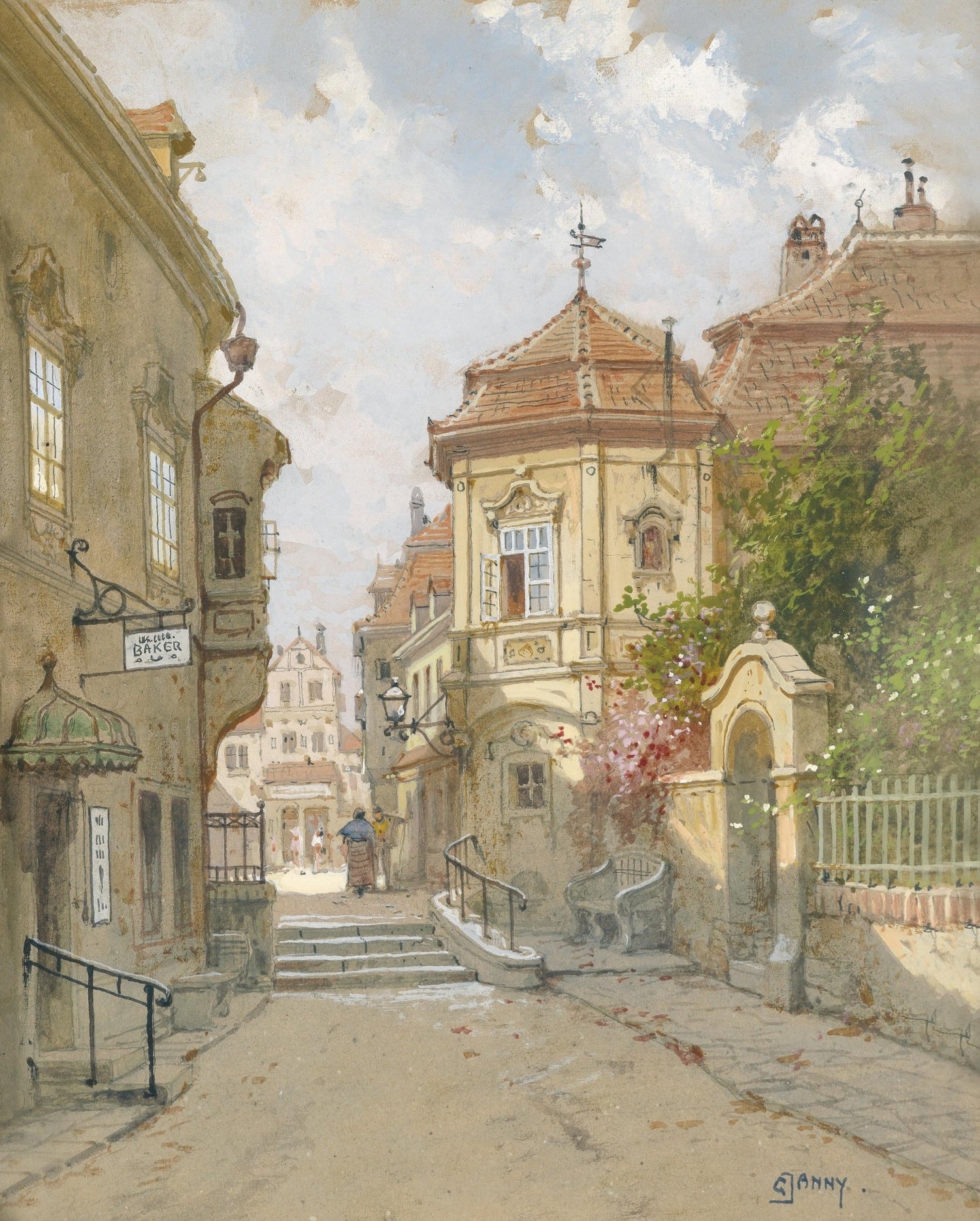 Old Town Street Scene | Hand - Painted European Cityscape Oil Painting - Oil Painting Haven
