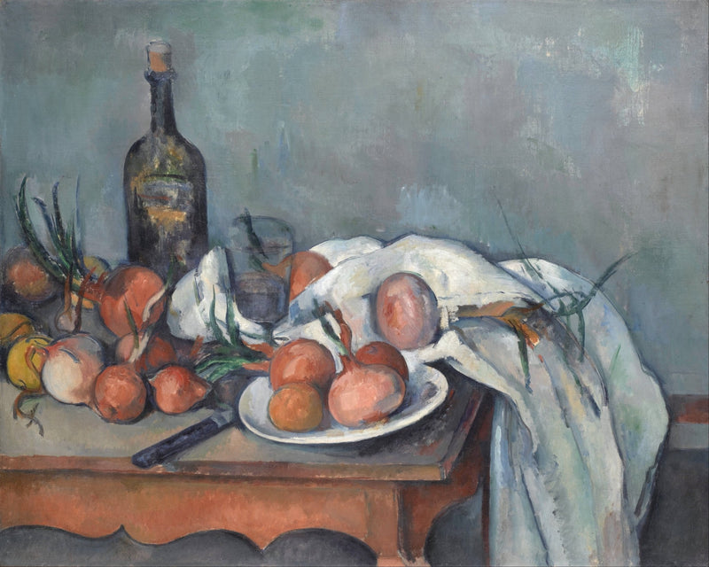 Onions, Bottle and Cloth on Table - Still Life Oil Painting - Oil Painting Haven