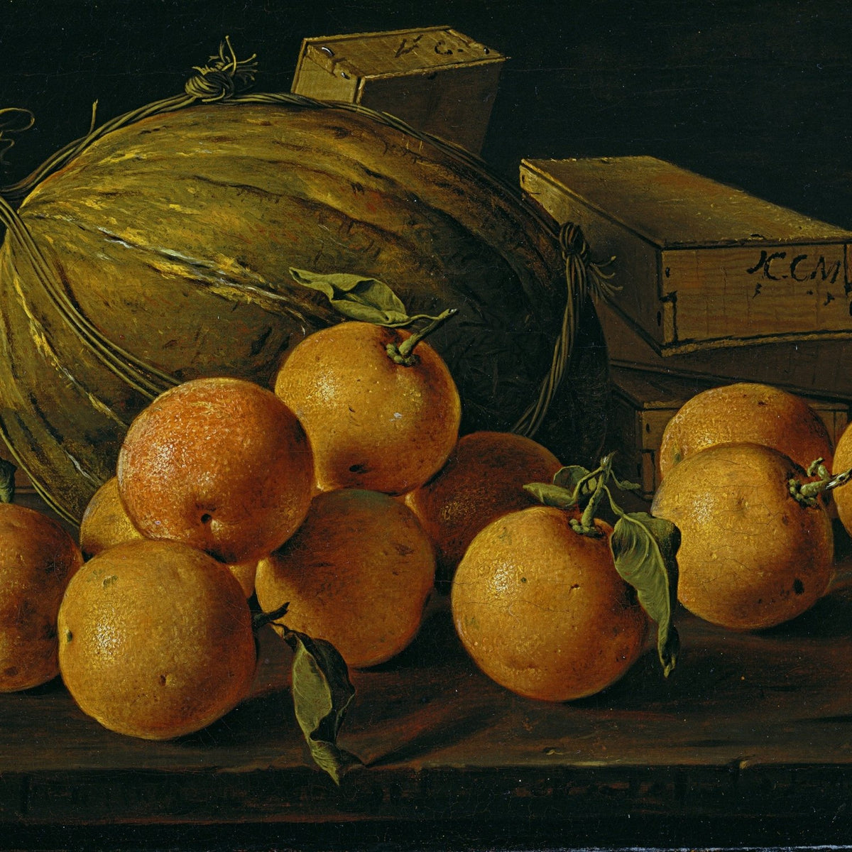 Oranges and Melon with Wooden Crates - Still Life Oil Painting - Oil Painting Haven