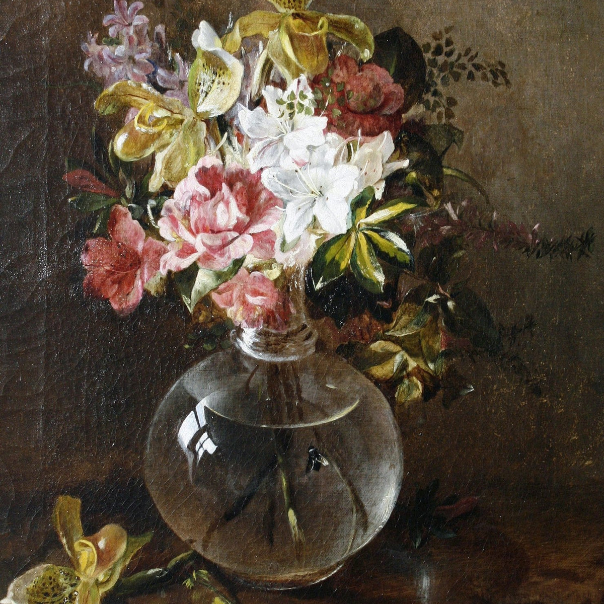 Orchid and Rose Still Life in Glass Vase – Floral Oil Painting - Oil Painting Haven