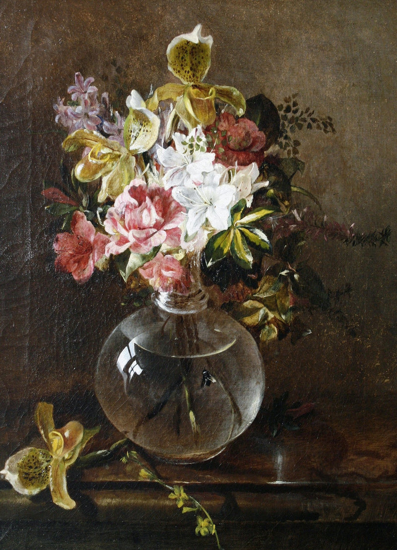 Orchid and Rose Still Life in Glass Vase – Floral Oil Painting - Oil Painting Haven