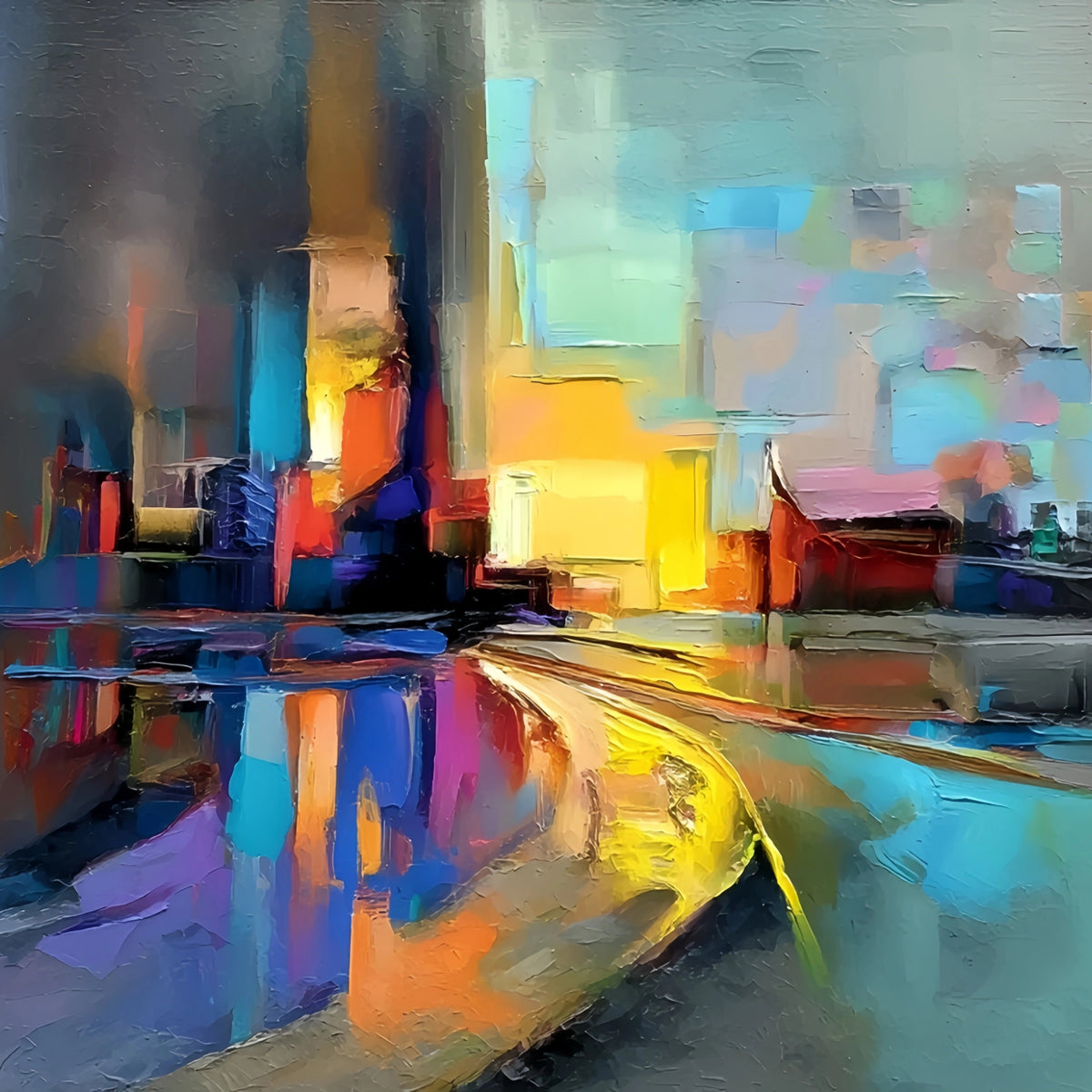 Original Oil Paintings For Sale: Abstract Urban Landscape - Oil Painting Haven