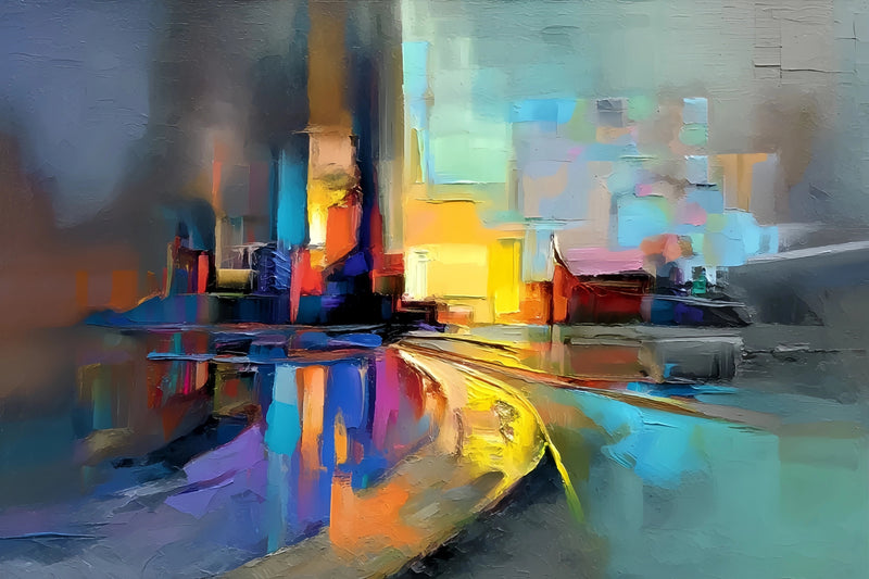 Original Oil Paintings For Sale: Abstract Urban Landscape - Oil Painting Haven