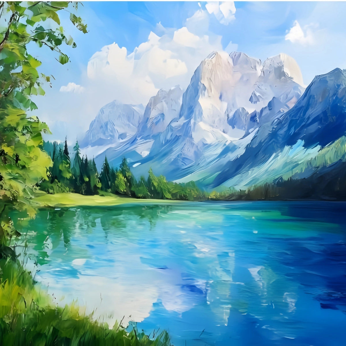 Original Oil Paintings For Sale: Alpine Lake Landscape - Oil Painting Haven