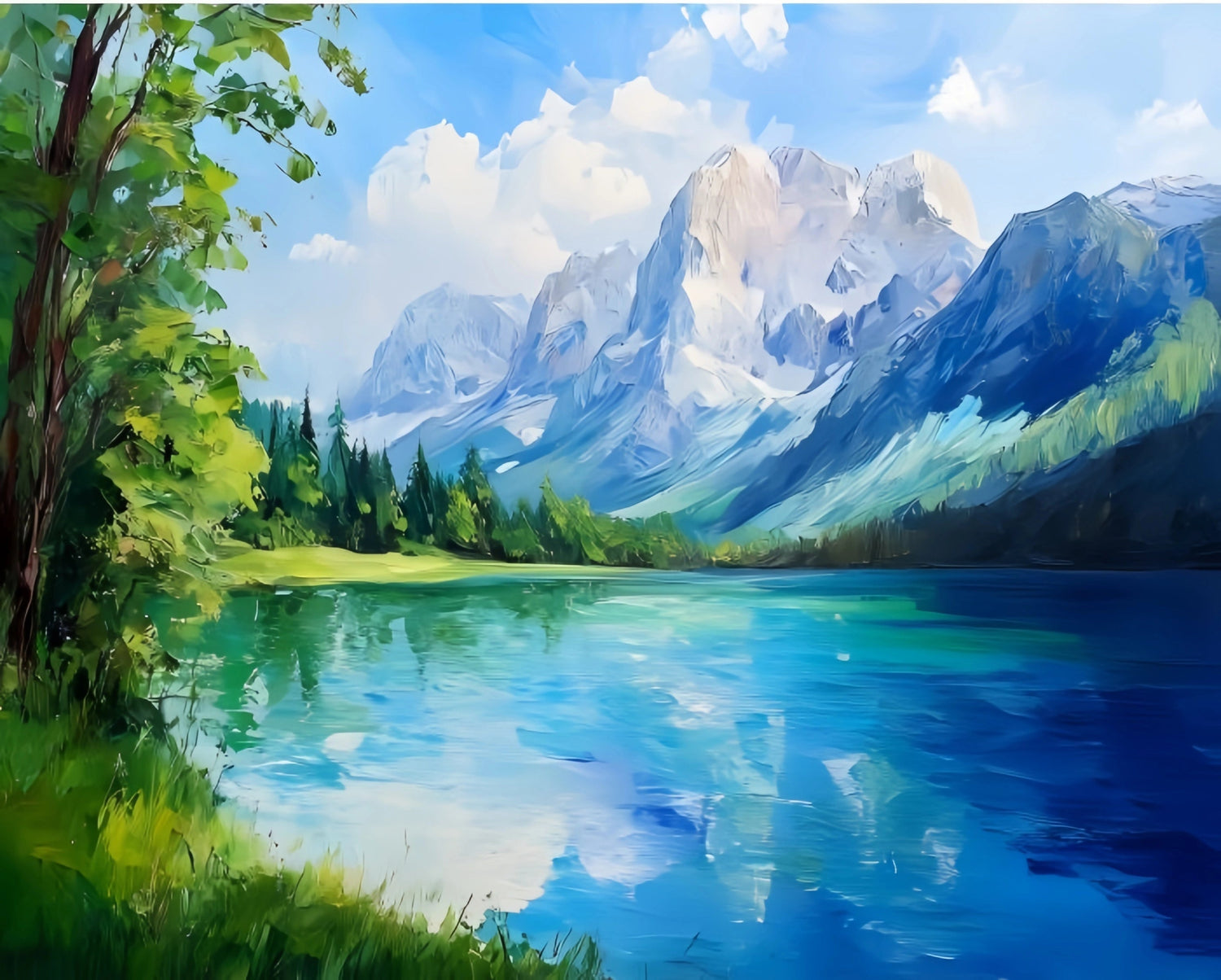 Original Oil Paintings For Sale: Alpine Lake Landscape - Oil Painting Haven