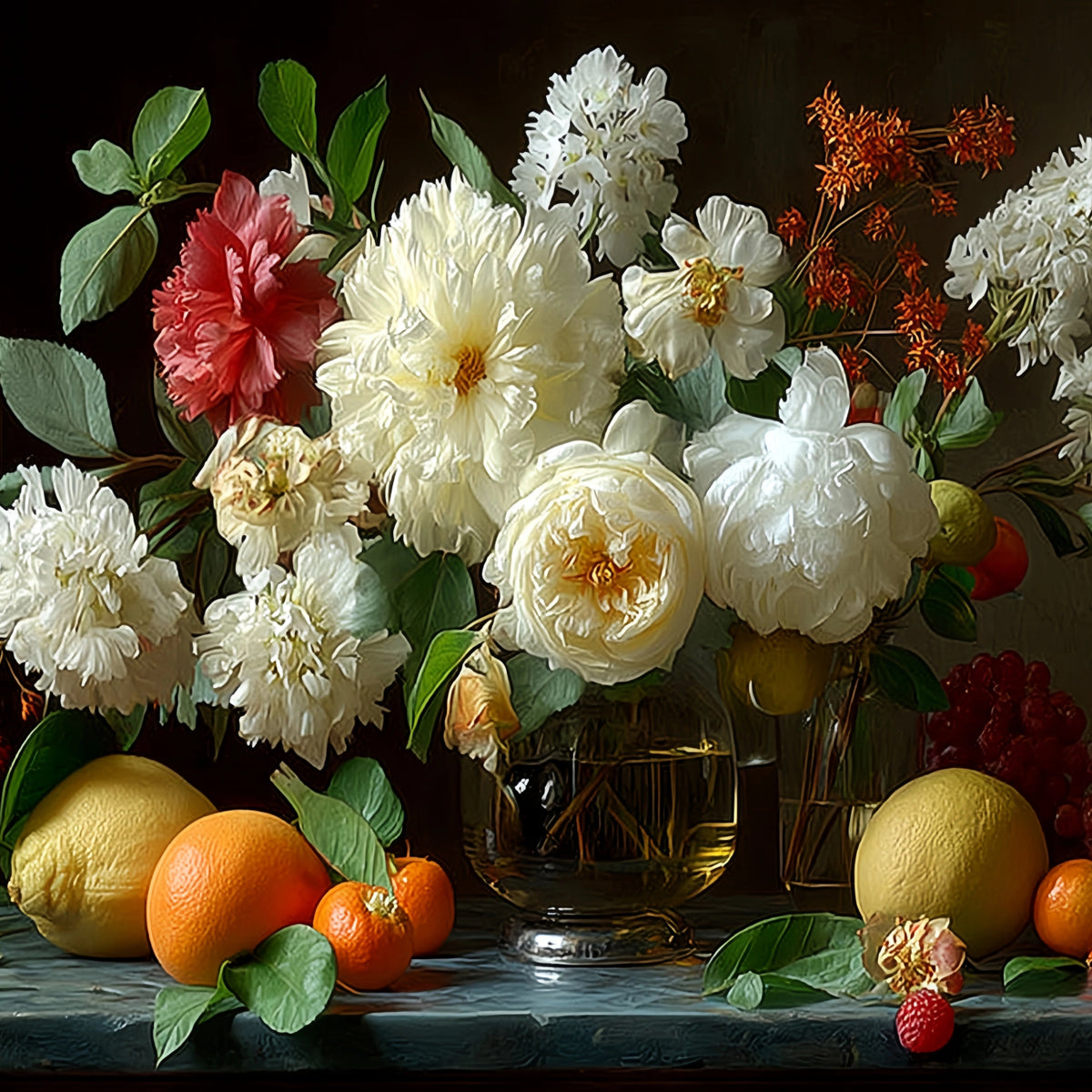 Original Oil Paintings For Sale: Floral Fruit Still Life - Oil Painting Haven