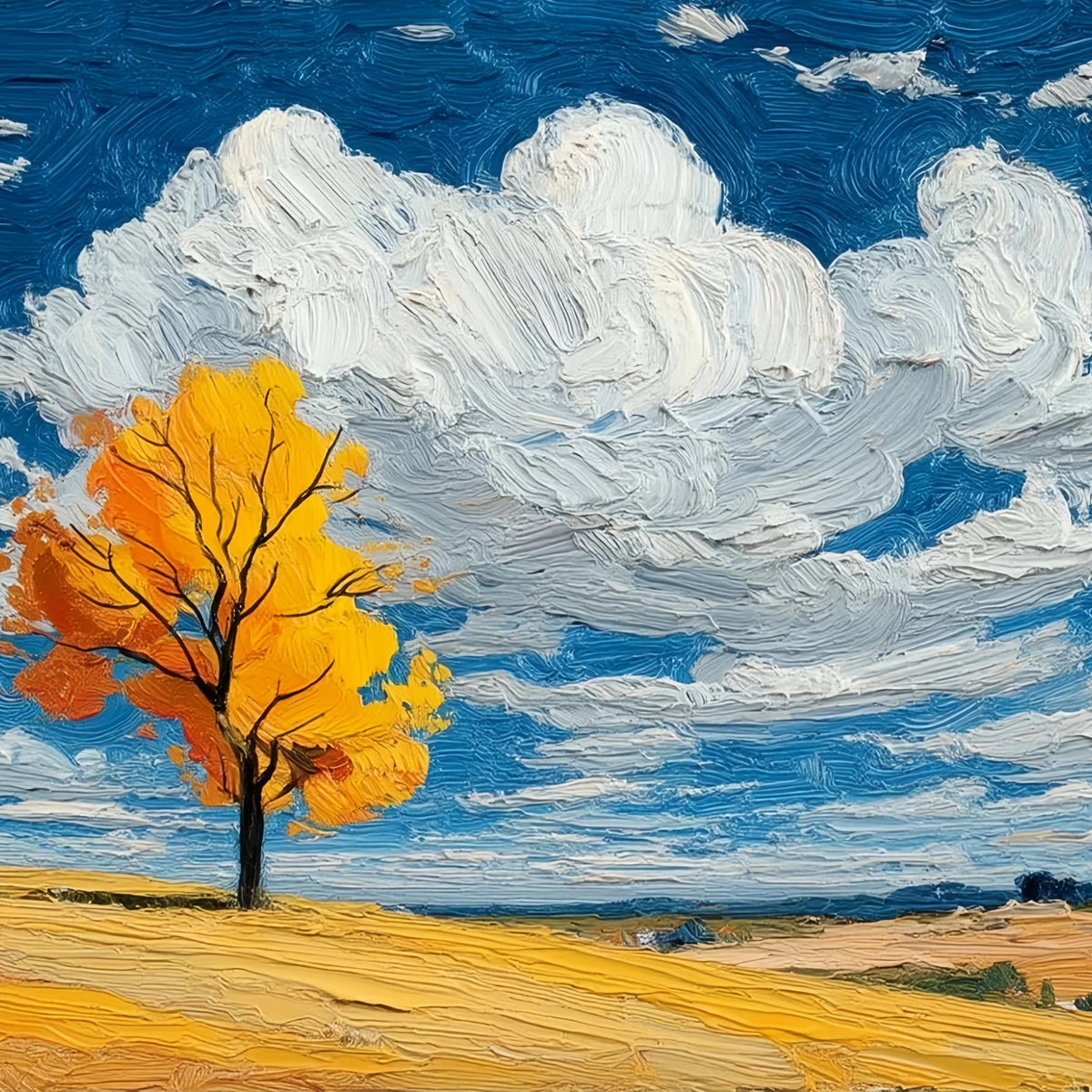 Original Oil Paintings For Sale: Lone Autumn Tree Landscape - Oil Painting Haven
