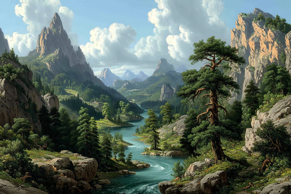 Original Oil Paintings For Sale: Majestic Valley River - Oil Painting Haven