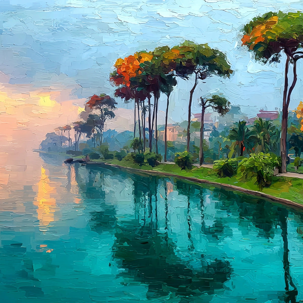 Original Oil Paintings For Sale: Mediterranean Waterfront - Oil Painting Haven