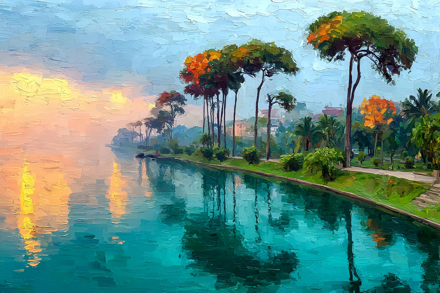 Original Oil Paintings For Sale: Mediterranean Waterfront - Oil Painting Haven