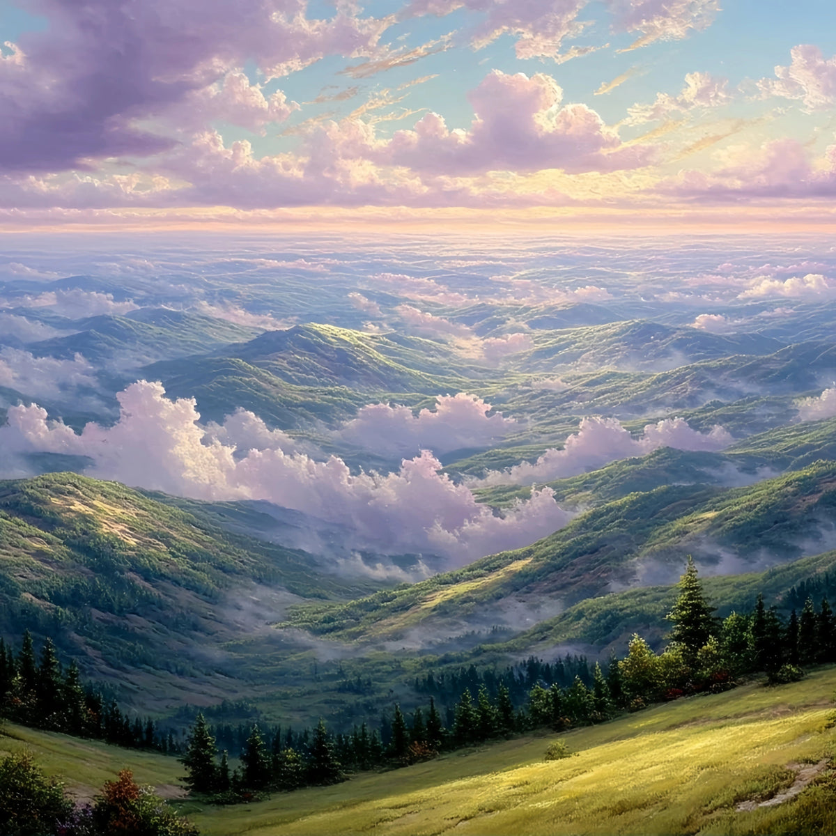 Original Oil Paintings For Sale: Mountain Range Dawn - Oil Painting Haven