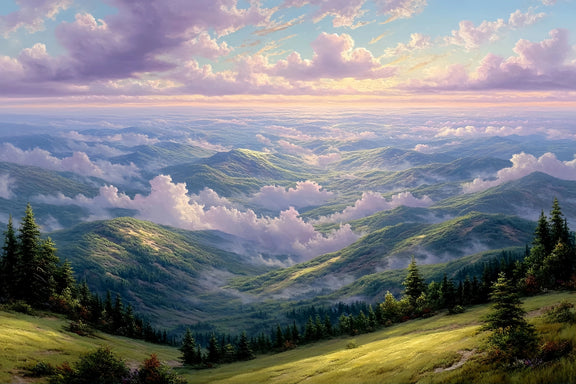 Original Oil Paintings For Sale: Mountain Range Dawn - Oil Painting Haven
