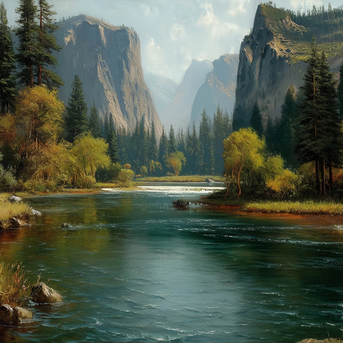 Original Oil Paintings For Sale: River Canyon Landscape - Oil Painting Haven