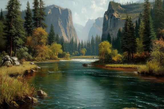 Original Oil Paintings For Sale: River Canyon Landscape - Oil Painting Haven