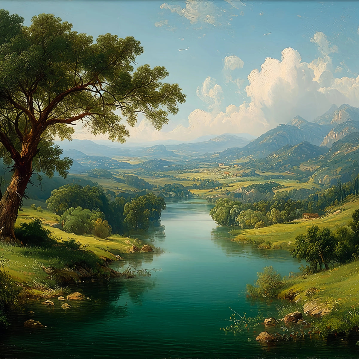 Original Oil Paintings For Sale: Serene Lake Landscape - Oil Painting Haven