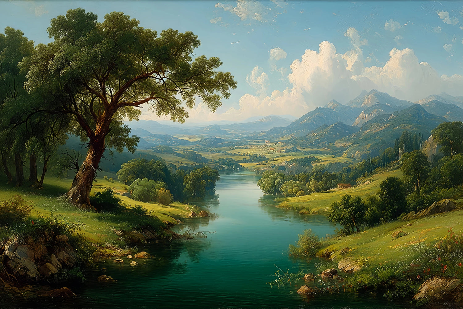 Original Oil Paintings For Sale: Serene Lake Landscape - Oil Painting Haven