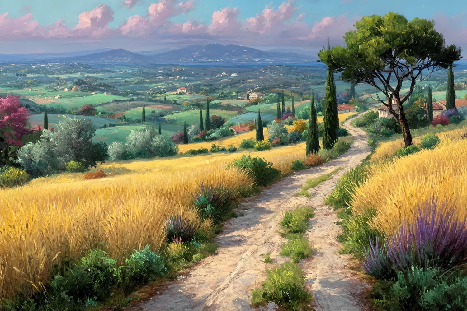 Original Oil Paintings For Sale: Tuscan Countryside Path - Oil Painting Haven