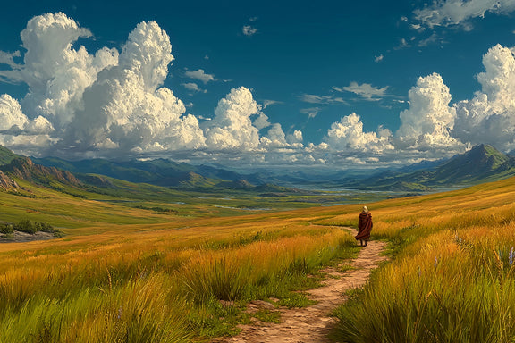 Original Oil Paintings For Sale: Wanderer Prairie Path - Oil Painting Haven