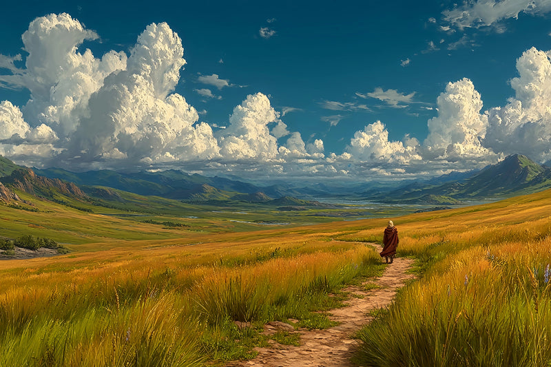 Original Oil Paintings For Sale: Wanderer Prairie Path - Oil Painting Haven