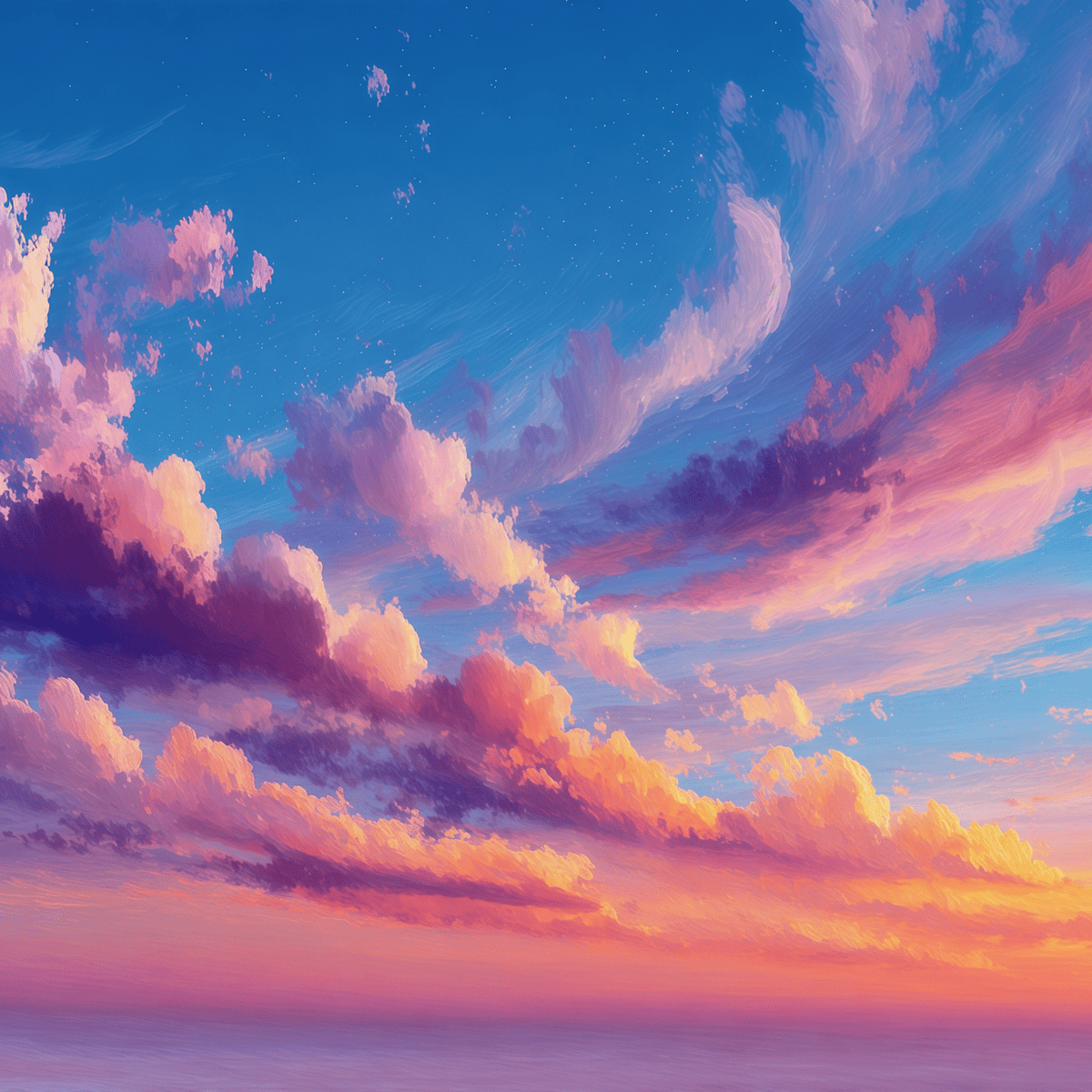 Original Pink Purple Sunset Oil Painting with Cloud - Wall Art - Oil Painting Haven