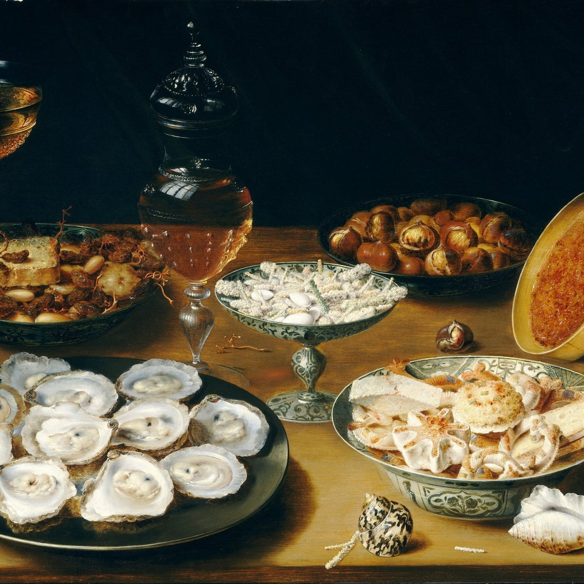 Oysters, Wine and Desserts Table - Still Life Oil Painting - Oil Painting Haven