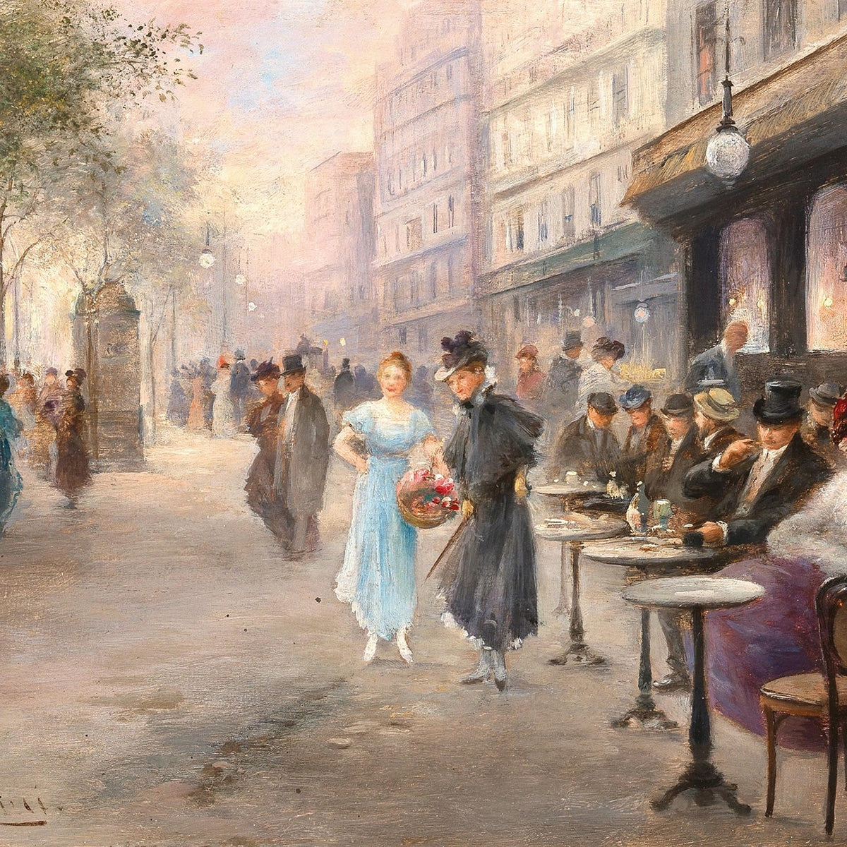 Paris Cafe Street Scene with Elegant Ladies - People Oil Painting - Oil Painting Haven