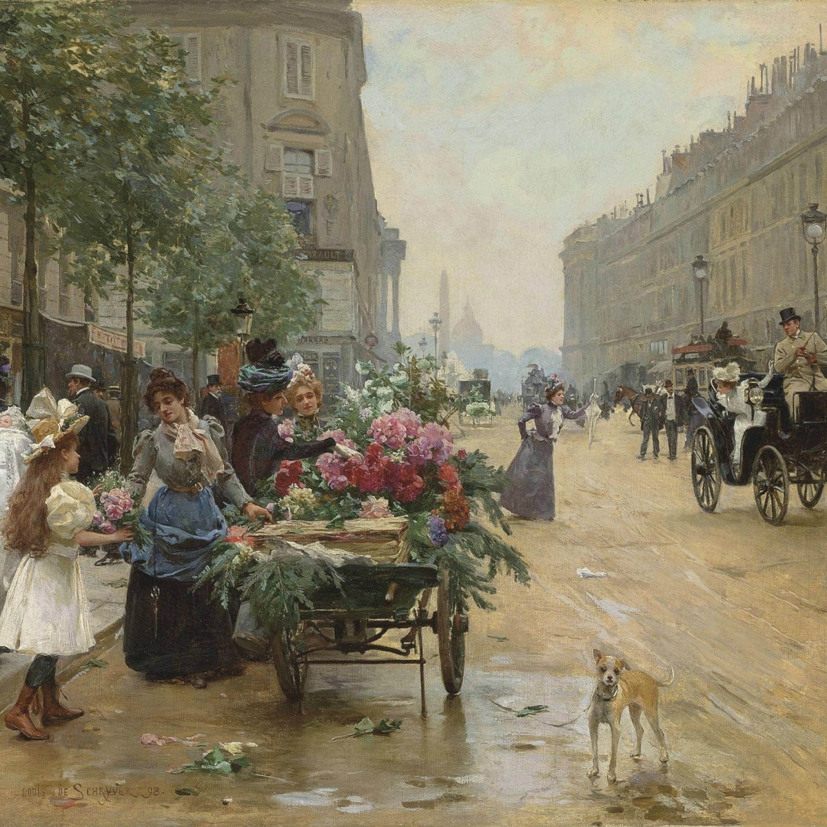 Paris Street Flower Market Scene - People Oil Painting - Oil Painting Haven