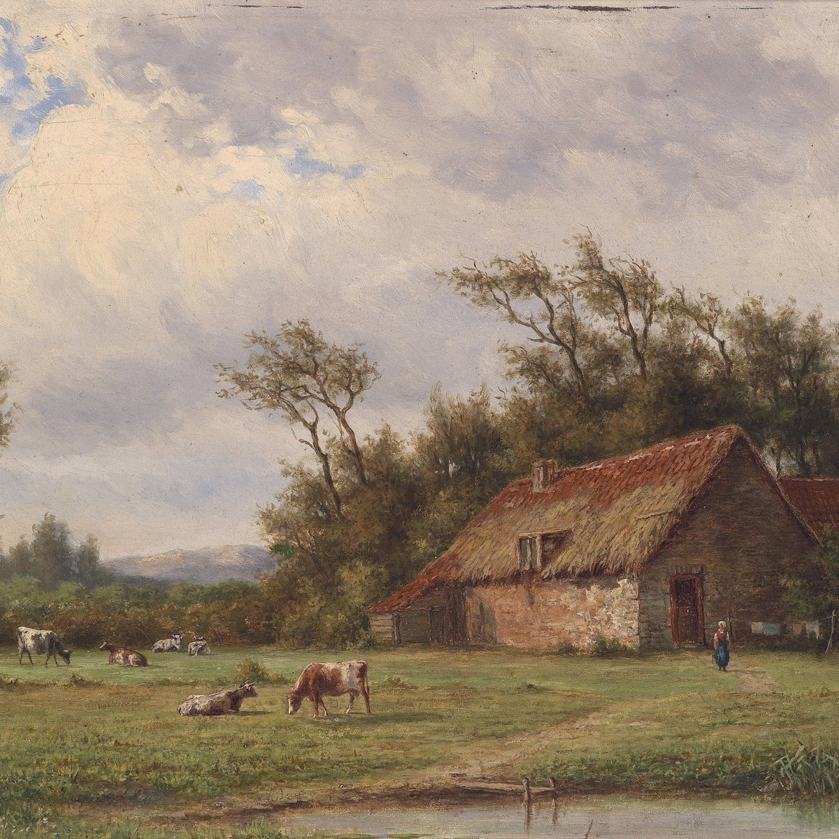 Pastoral Countryside Landscape Oil Painting with Farm Cottage - Oil Painting Haven