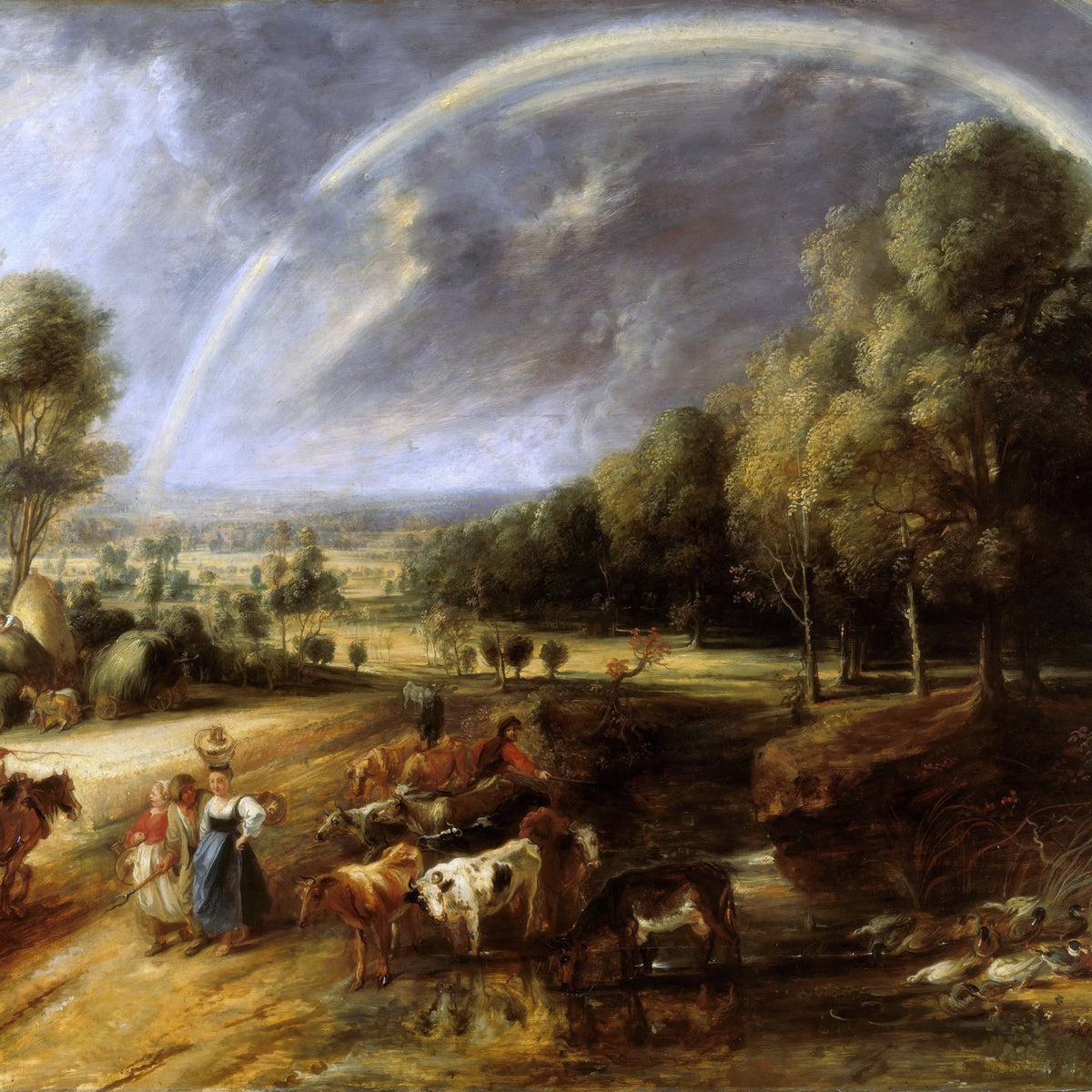 Pastoral Landscape, Rainbow, Grazing Cattle - Landscape Oil Painting - Oil Painting Haven