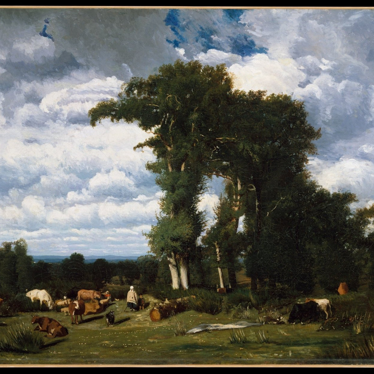 Pastoral Landscape with Cattle and Tall Trees - Landscape Oil Painting - Oil Painting Haven