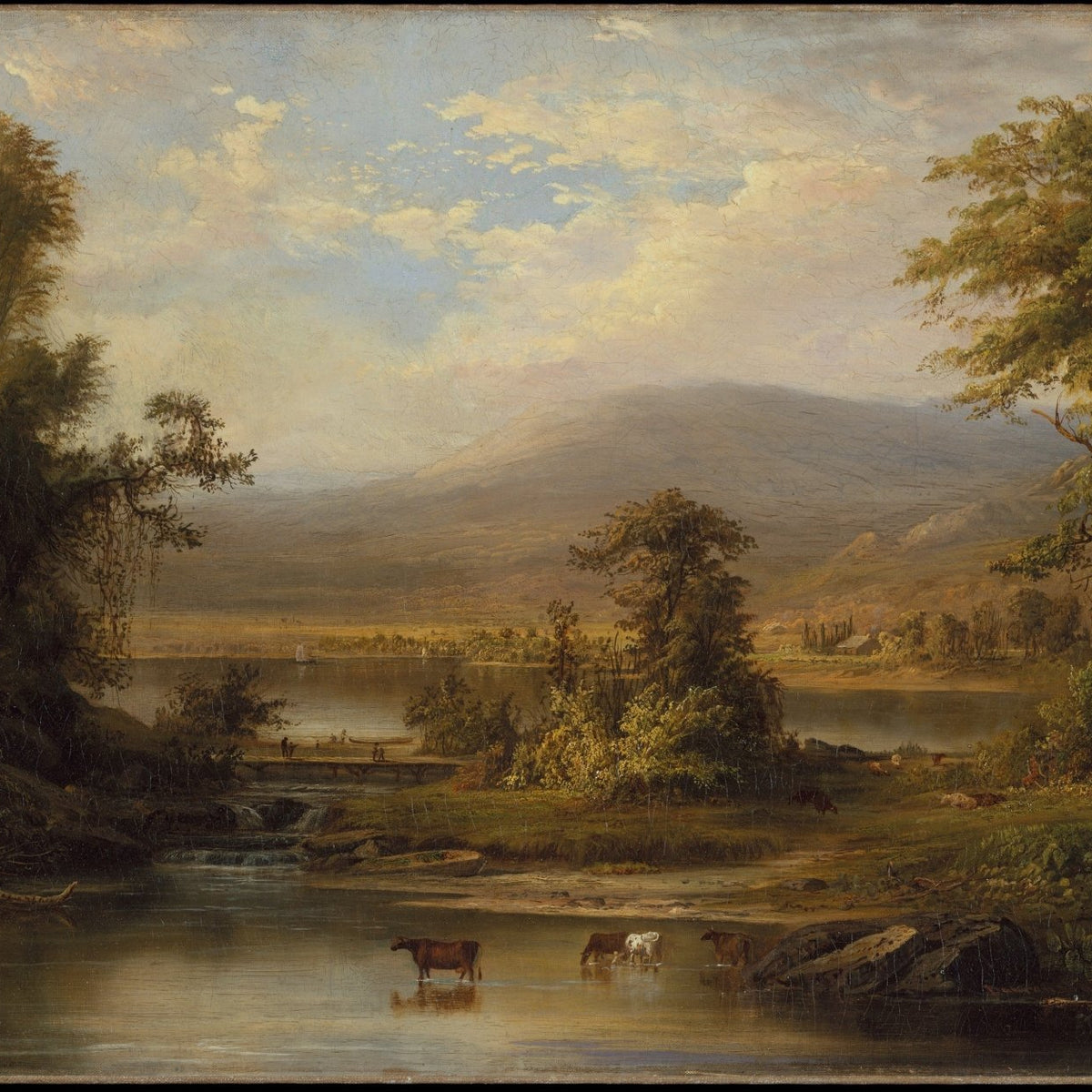 Pastoral River Landscape with Cattle - Landscape Oil Painting - Oil Painting Haven