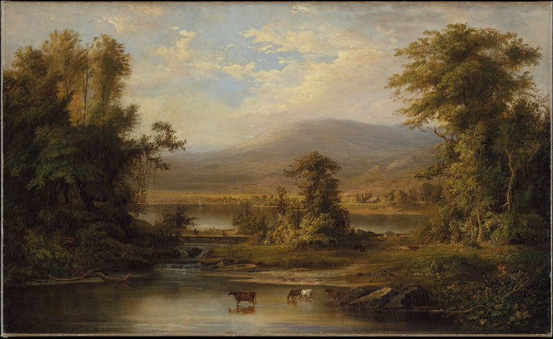 Pastoral River Landscape with Cattle - Landscape Oil Painting - Oil Painting Haven