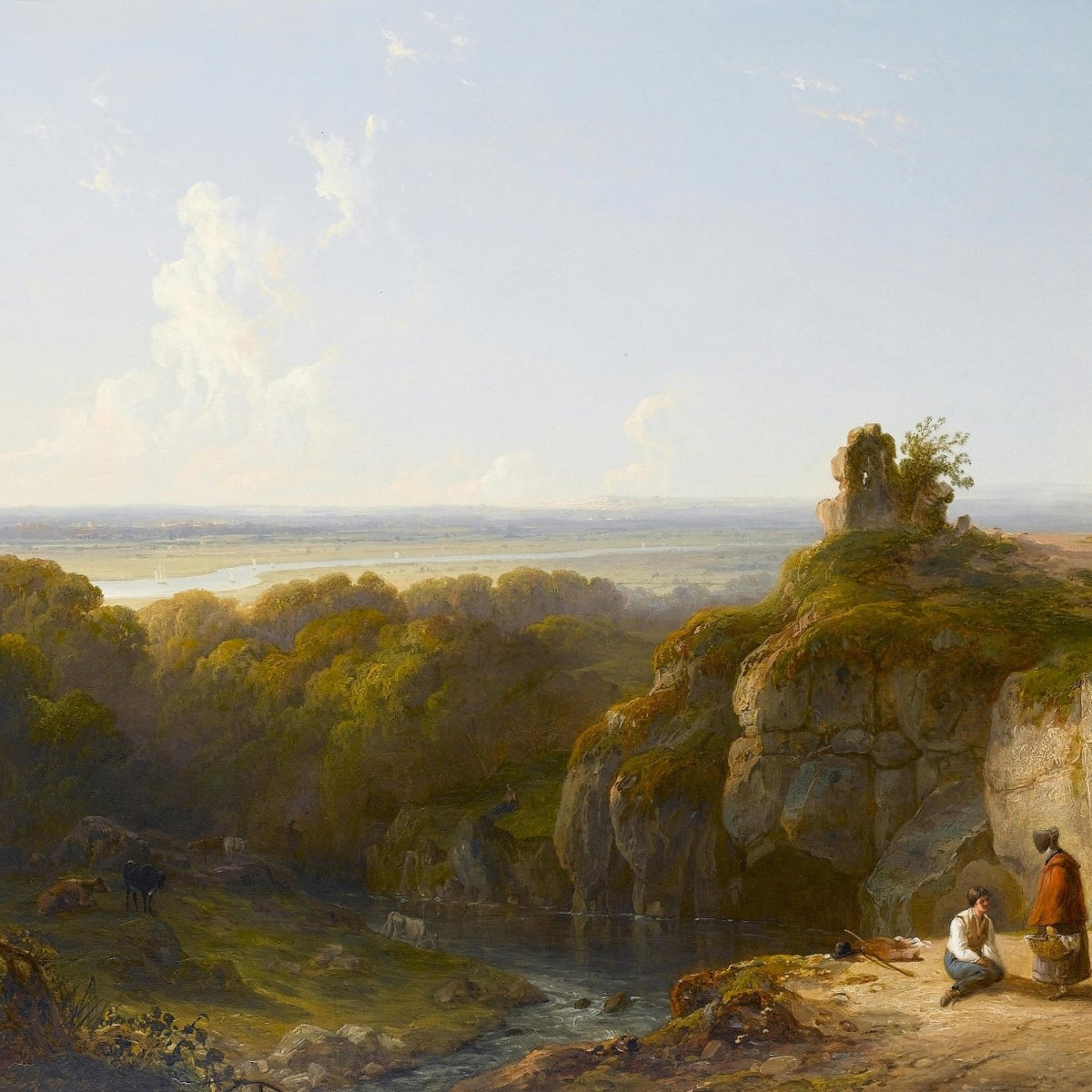 Pastoral Valley with Figures and Ruins – Landscape Oil Painting - Oil Painting Haven