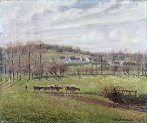 Hand-painted pasture with cows in the eragny countryside landscape oil painting on canvas