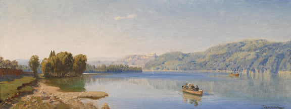 Peaceful Lakeside Rowing | Hand - Painted European Landscape Oil Painting - Oil Painting Haven