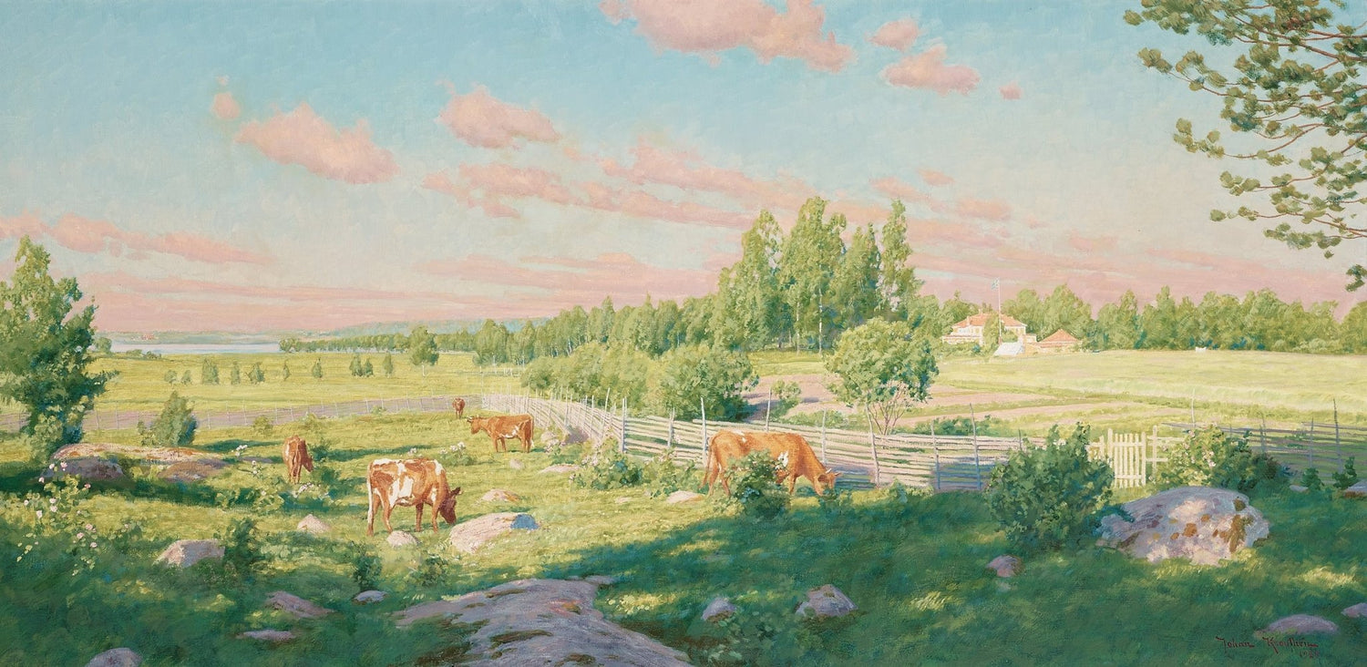 Peaceful Pasture with Grazing Cows – Landscape Oil Painting - Oil Painting Haven