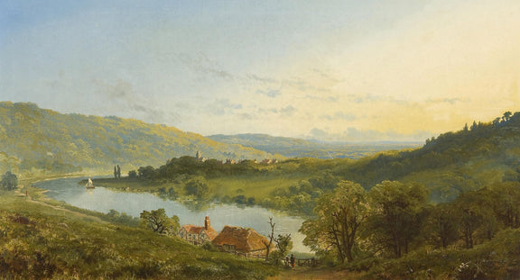 Peaceful River Valley, Hills, Countryside Homes – Landscape Oil Painting - Oil Painting Haven