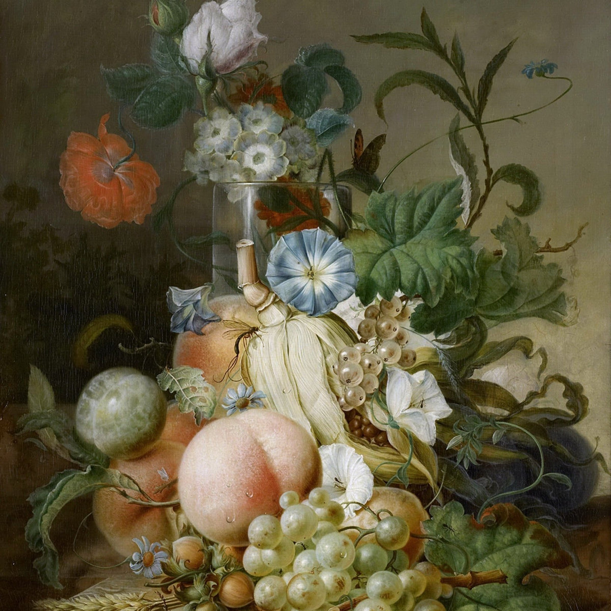 Peaches, Grapes and Wildflowers - Still Life Oil Painting - Oil Painting Haven