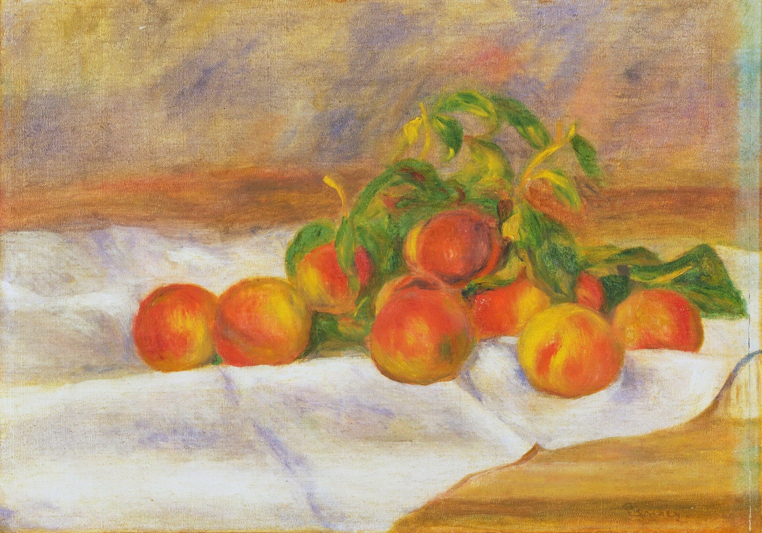 Peaches on White Cloth - Still Life Oil Painting - Oil Painting Haven
