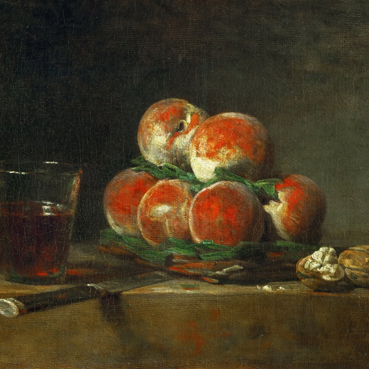 Peaches, Wine Glass and Walnuts - Still Life Oil Painting - Oil Painting Haven